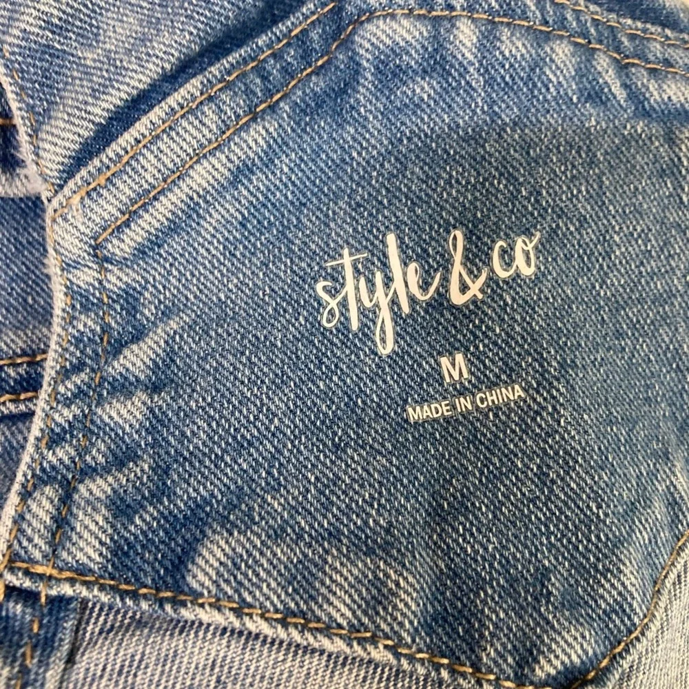 Style & Co Womens Medium Wash Distressed Denim Overalls‎ Skinny Leg Size M Blue
